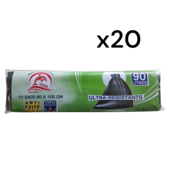 10 Sacs Poubelle Noir 90L ( lot de 20 *10 sac )
